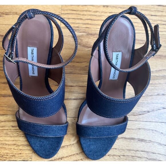 Tabitha Simmons Stevie Denim Block Heel Ankle Wrap Sandal Size 37 - Picture 4 of 12